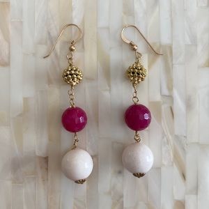 Stone drop earrings. Pink, gold, and white. Never worn!